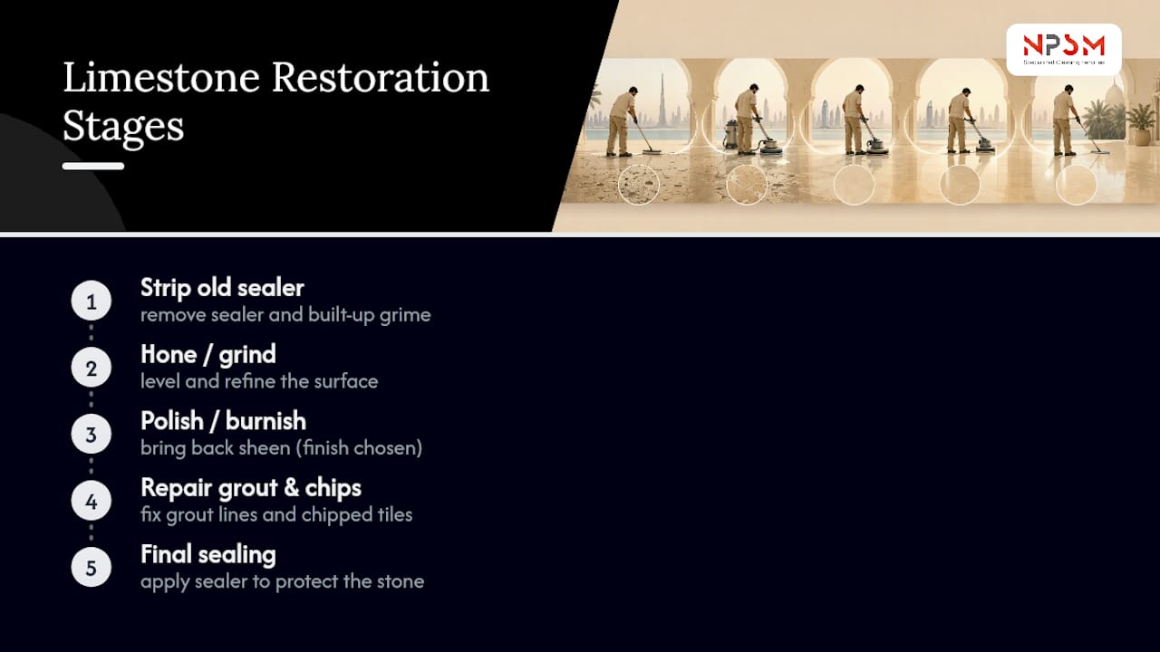 Five stages of limestone floor restoration