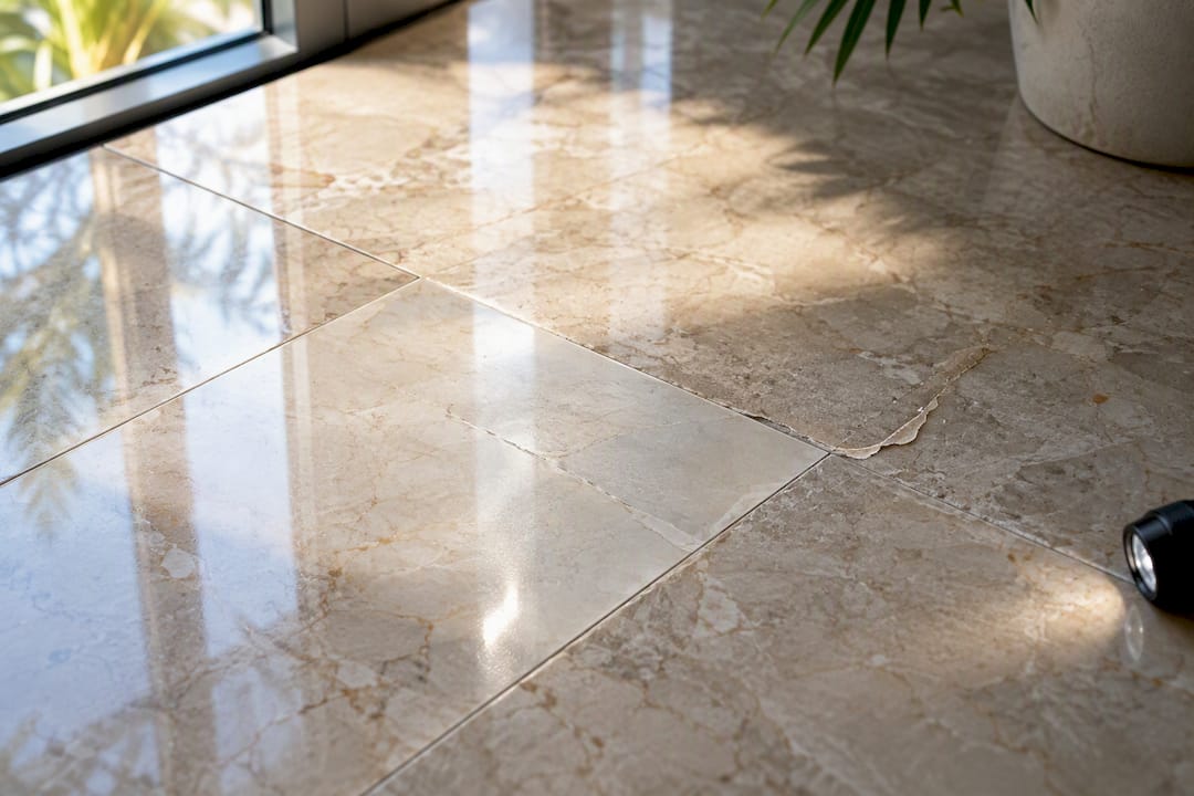 Visible sheen mismatch from previous marble repair
