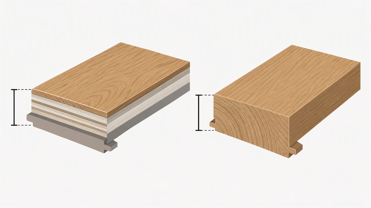 Cross-sections comparing wood wear layers