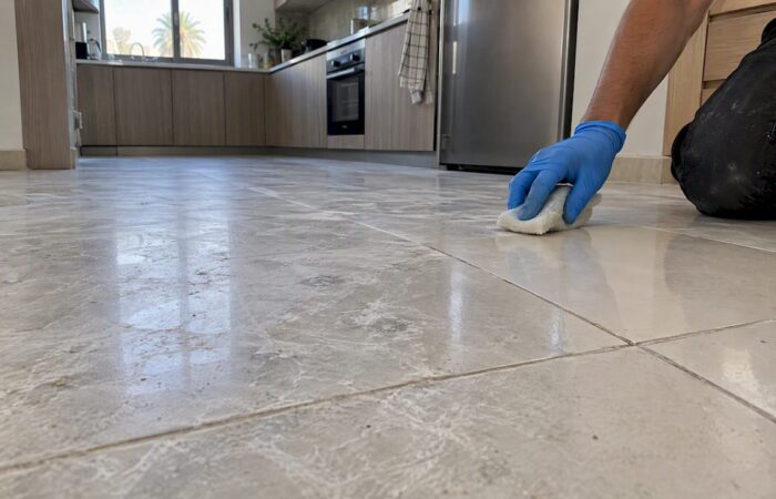 Cement haze on Dubai villa floor tile
