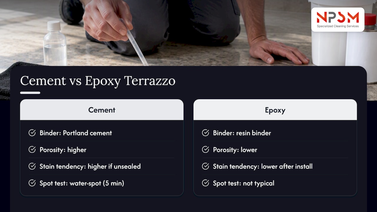 Cement and epoxy terrazzo maintenance comparison