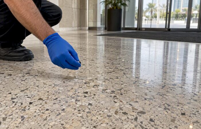 Water-drop test on commercial terrazzo floor