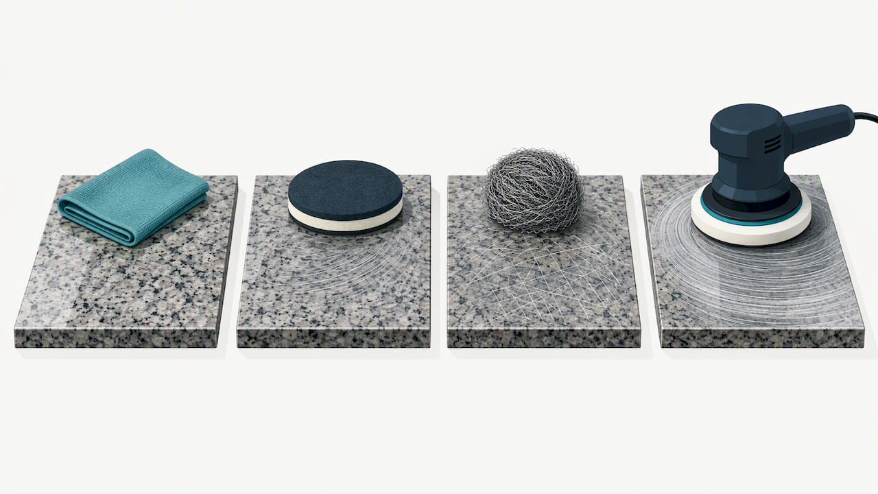 Granite care stages from cleaning to buffing