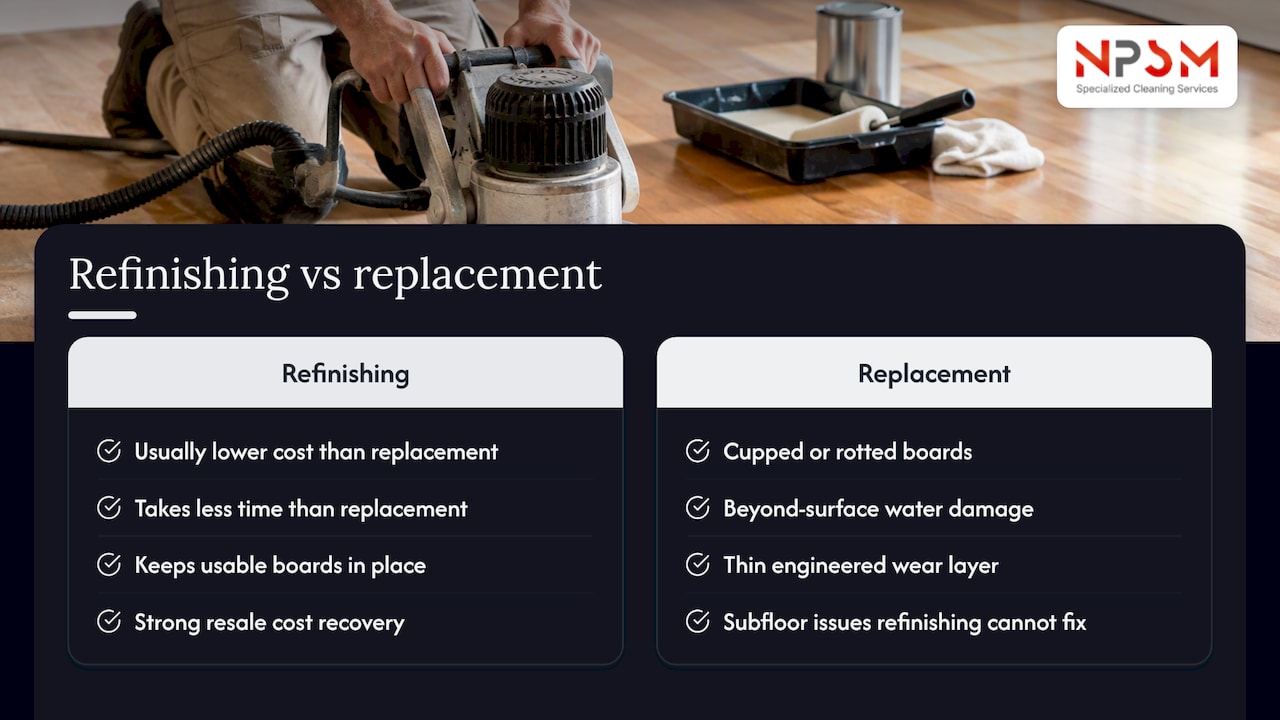 Refinishing and replacement trade-offs for wood floors