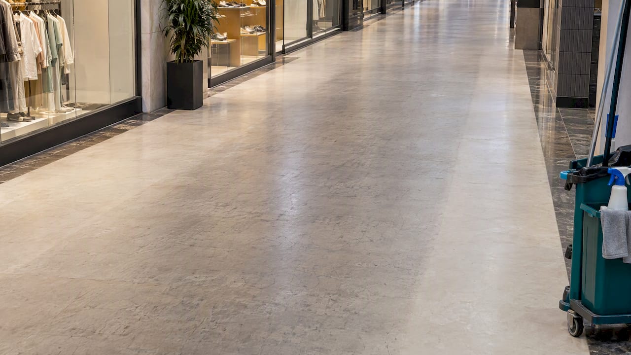 Vinyl floor showing a worn traffic lane
