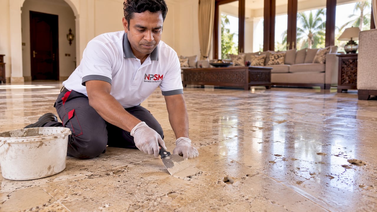 Travertine Floor Restoration in Dubai: Fill, Hone, Polish