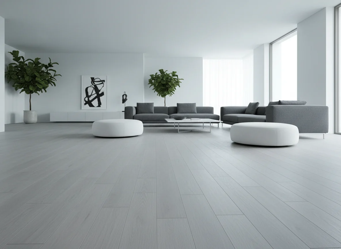 Pale wood-look flooring in a modern living room